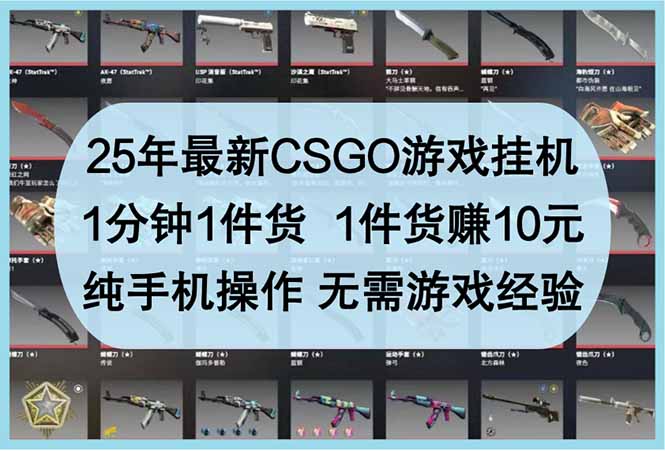 25年最新CSGO游戏挂机，1分钟1件货，1件货赚10元 纯手机操作 无需游戏经验-Zv头条