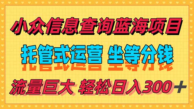 稳定日入300＋，小众信息查询蓝海项目，全程懒人式托管，解放你的时间-Zv头条