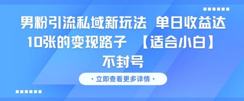 男粉引流私域新玩法，单日收益达10张的变现路子 【适合小白】不封号-Zv头条