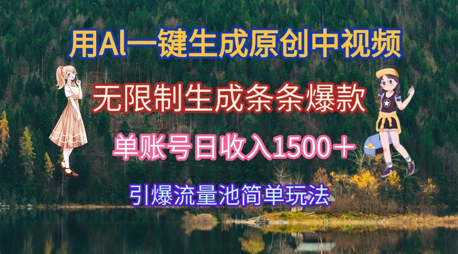 用Al一键生成原创中视频，无限制生成条条爆款，单账号日收入1500＋引爆...-Zv头条