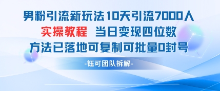 男粉引流新玩法10天引流7000人当日变现四位数可复制可批量0封号-Zv头条