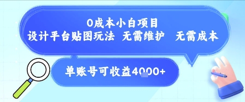 0成本小白项目，设计平台贴图玩法，无需维护，无需成本，单账号单月可产生收益4k+-Zv头条